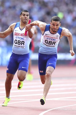 Adam Gemili to Daniel Talbot Great Britain 4x100m Relay London 2017