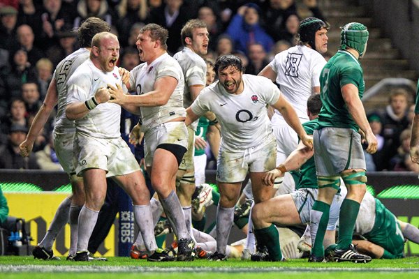 Cole, Hartley and Corbisiero celebrate try 2012