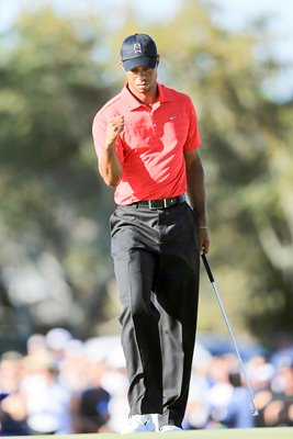 Tiger Woods celebrates Bay Hill 2012