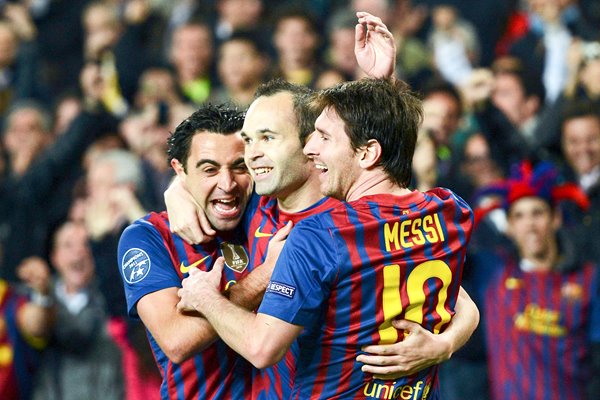 Xavi, Iniesta and Messi Barcelona celebrate