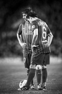  Lionel Messi and Xavi Hernandez Barcelona B&W