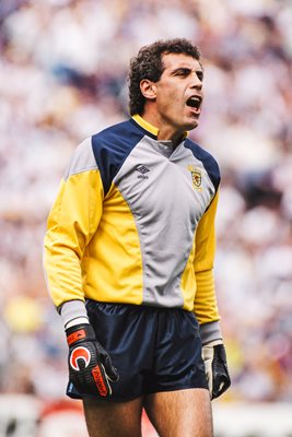 Peter Shilton England goalkeeper wearing a Scotland jersey 1989