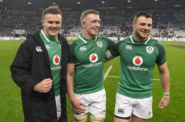 Jacob Stockdale, Dan Leavy & Robbie Henshaw Ireland Paris 2018