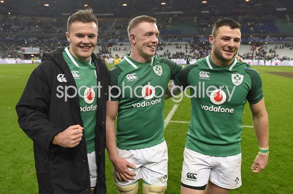 Jacob Stockdale, Dan Leavy & Robbie Henshaw Ireland Paris 2018