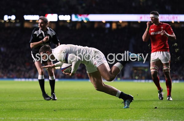 Jonny May England scores v Wales Twickenham Six Nations 2018