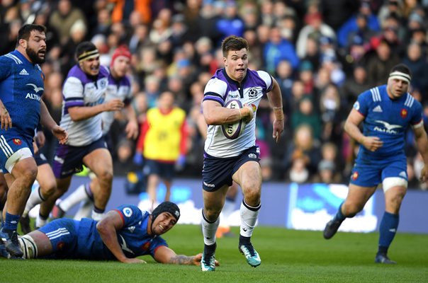 Huw Jones Scotland scores v France Murrayfield Six Nations 2018