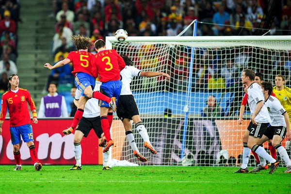 Carles Puyol of Spain scores v Germany