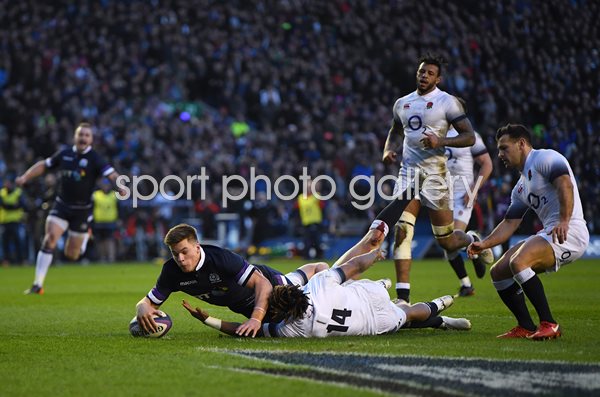 Huw Jones Scotland scores v England Murrayfield 6 Nations 2018