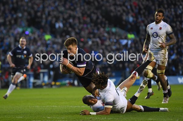 Huw Jones Scotland scores v England Murrayfield 6 Nations 2018