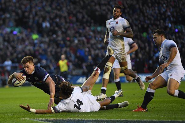 Huw Jones Scotland scores v England Murrayfield 6 Nations 2018