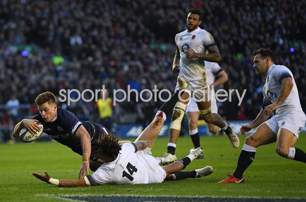 Huw Jones Scotland scores v England Murrayfield 6 Nations 2018