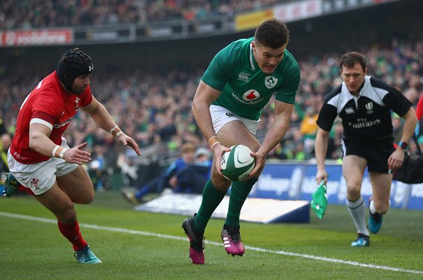 Jacob Stockdale scores Ireland v Wales Dublin 6  Nations 2018