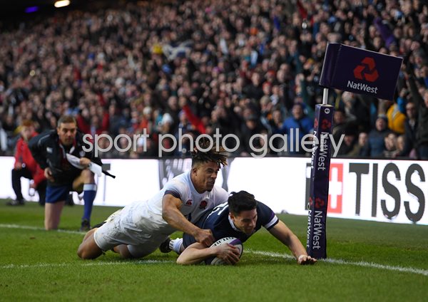 Sean Maitland scores Scotland v England Murrayfield Six Nations 2018