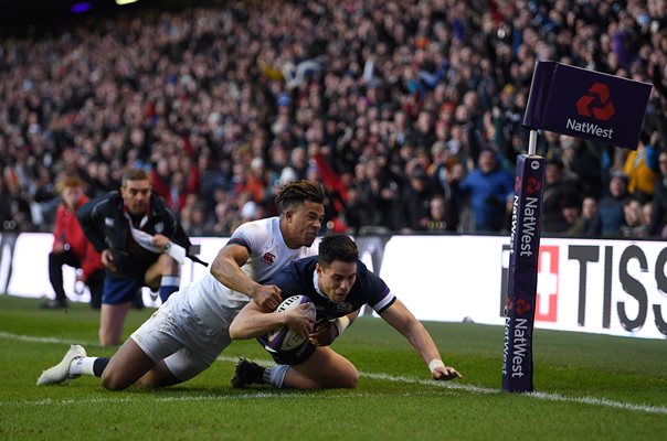 Sean Maitland Scotland scores  v England Murrayfield Nations 2018