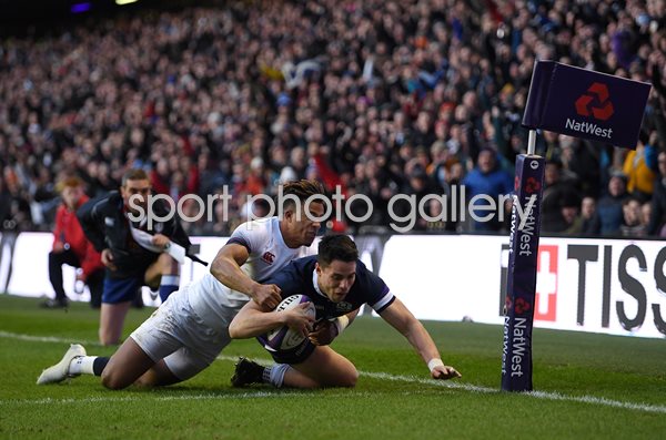 Sean Maitland Scotland scores  v England Murrayfield Nations 2018