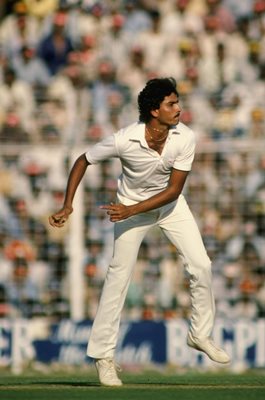 Ravi Shastri India bowls v West Indies Calcutta 1983