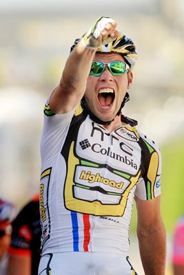 Mark Cavendish celebrates Stage Five win