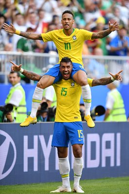 Neymar & Paulinho Brazil v Mexico Last 16 World Cup 2018