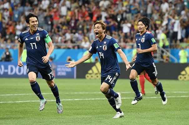 Takashi Inui Japan scores v Belgium Last 16 World Cup 2018