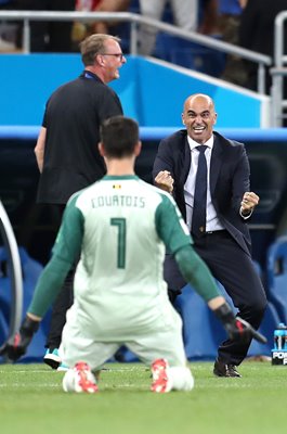 Roberto Martinez & Thibaut Courtois Belgium v Japan World Cup 2018