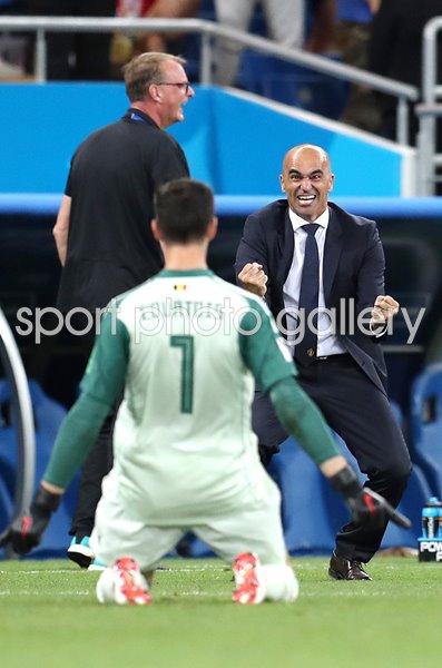 Roberto Martinez & Thibaut Courtois Belgium v Japan World Cup 2018