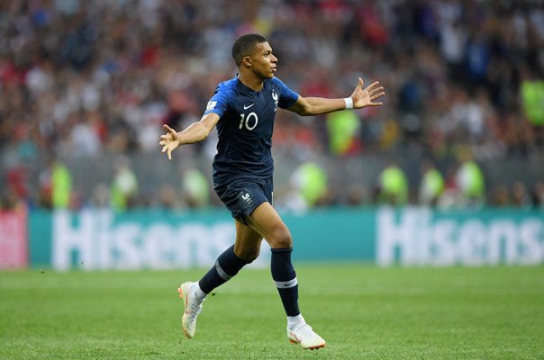 Kylian Mbappe France celebrates v Croatia World Cup Final 2018