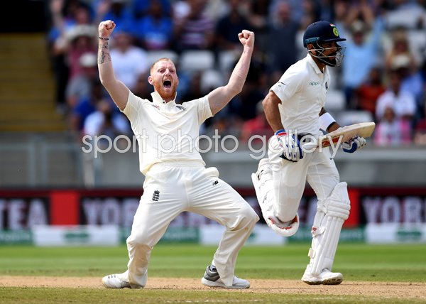 Ben Stokes Celebrates England v India 1st Test Day Four