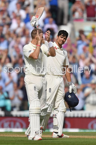 Joe Root celebrates Alastair Cook Century Oval 2018
