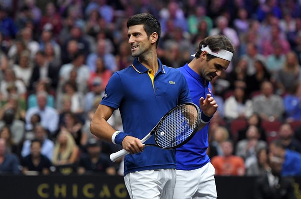 Roger Federer & Novak Djokovic Laver Cup Doubles USA 2018