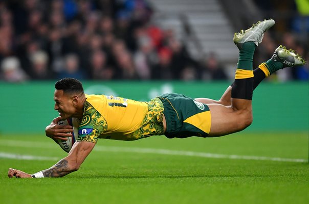 Israel Folau Australia try v England Twickenham 2018