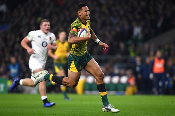 Israel Folau Australia scores try v England Twickenham 2018