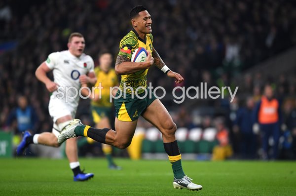 Israel Folau Australia scores try v England Twickenham 2018
