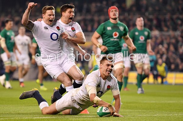 Henry Slade England scores v Ireland Dublin 6 Nations 2019