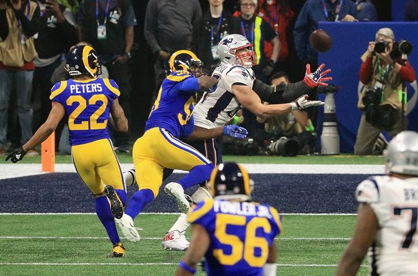 Rob Gronkowski New England Patriots catch v Rams Super Bowl 2019