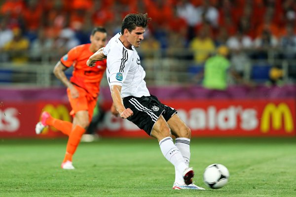 Mario Gomez scores Germany v Holland EURO 2012