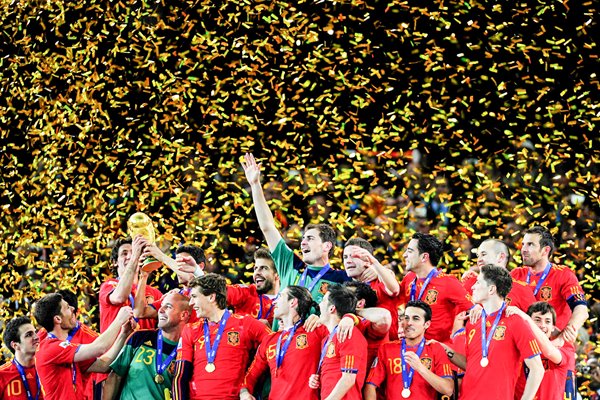Spain team celebrate winning the World Cup