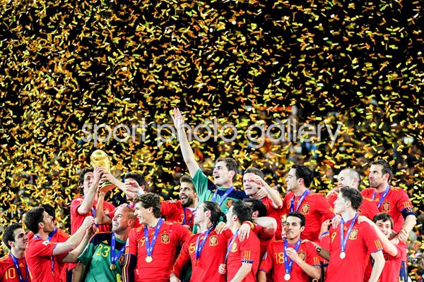 Spain team celebrate winning the World Cup