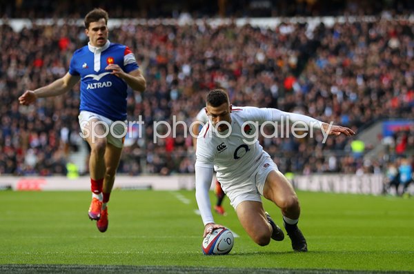 Jonny May England scores hat trick v France 6 Nations 2019