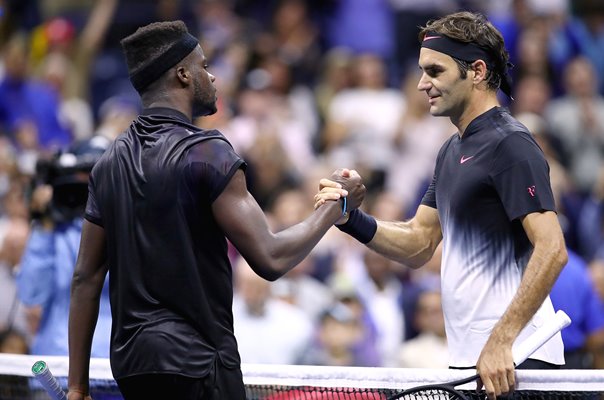 Frances Tiafoe congratulates Roger Federer US Open Tennis 2017