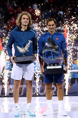 Stefanos Tsitsipas Greece & Winner Roger Federer Dubai 2019