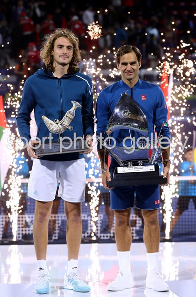 Stefanos Tsitsipas Greece & Winner Roger Federer Dubai 2019