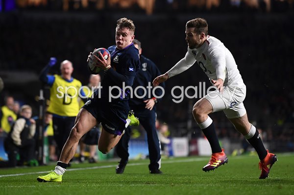 Darcy Graham Scotland scores v England Twickenham 6 Nations 2019