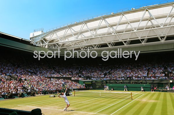Andy Murray serves Centre Court Wimbledon Final 2013