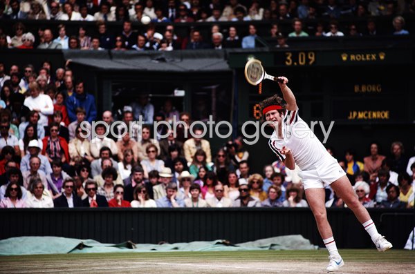 John McEnroe serves v Bjorn Borg Wimbledon Final 1980