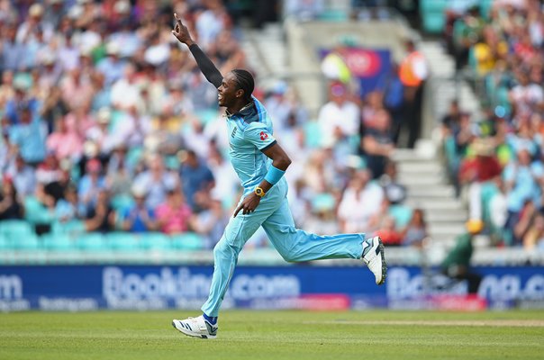 Jofra Archer England celebrates v South Africa World Cup 2019