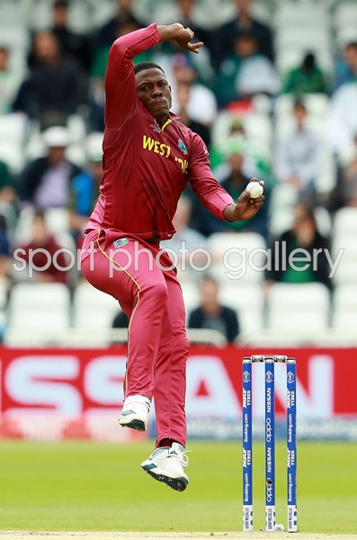 Sheldon Cottrell West Indies bowls v Pakistan World Cup 2019