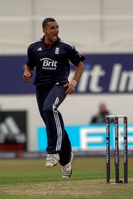 2010 ODI - Ajmal Shahzad celebrates v Bangladesh