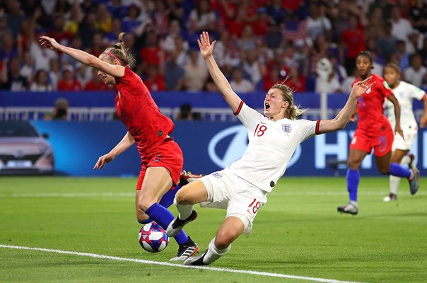 Ellen White England fouled by Becky Sauerbrunn USA Semi Final 2019