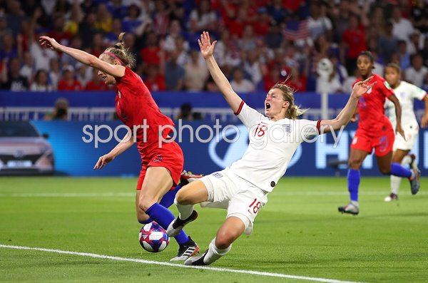 Ellen White England fouled by Becky Sauerbrunn USA Semi Final 2019