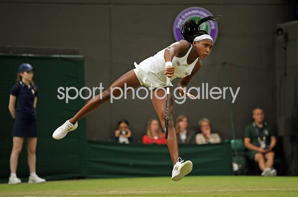Cori Gauff USA serves Centre Court Wimbledon 2019